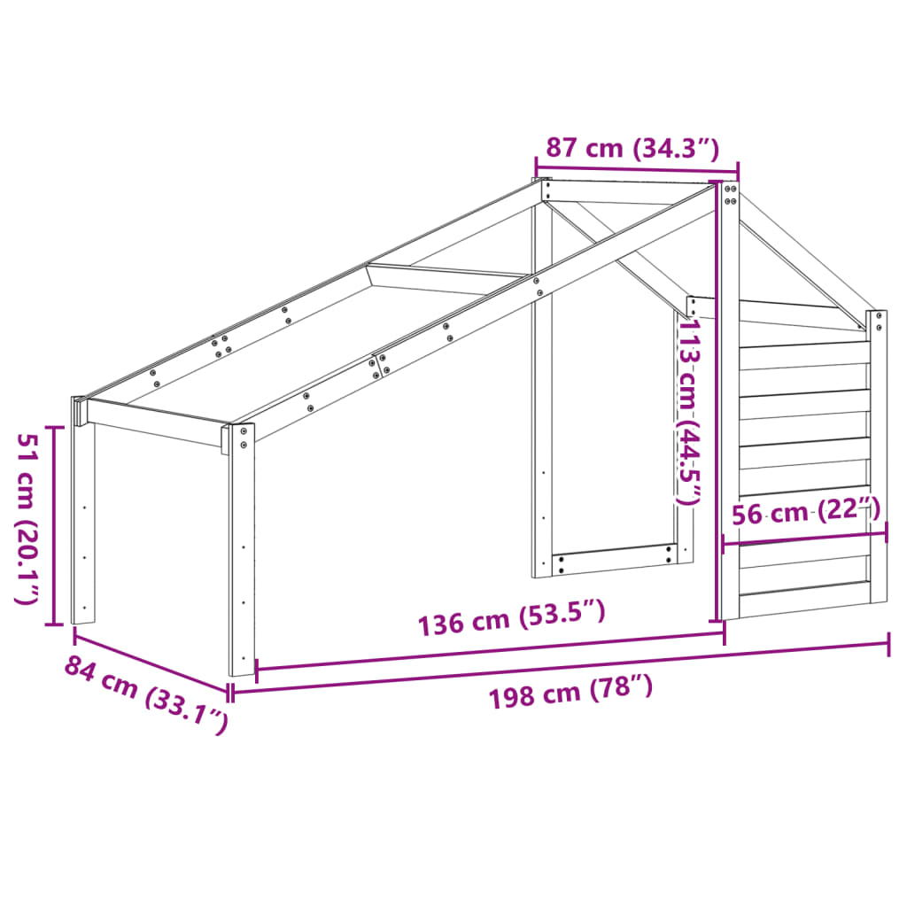 Toit pour lit enfant cire marron 198x87x113 cm bois de pin massif