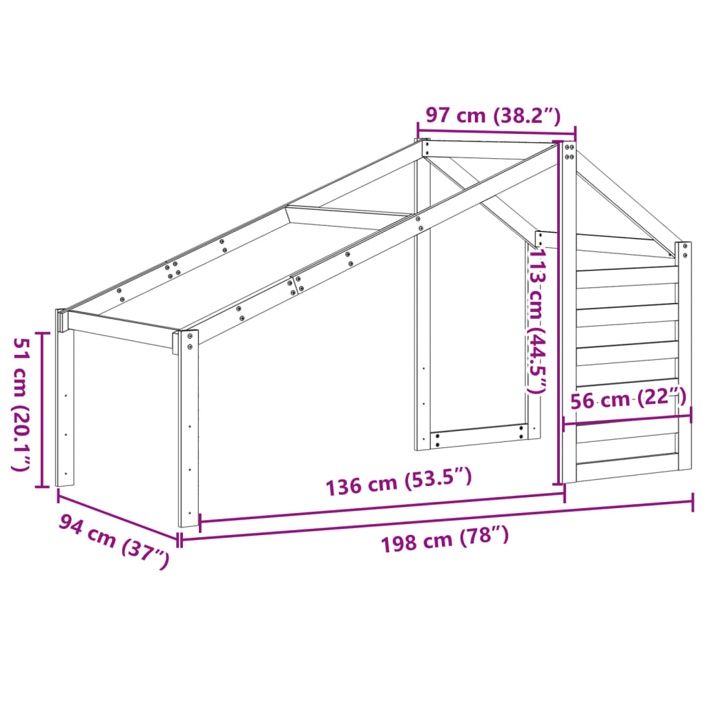 Toit pour lit enfant cire marron 198x97x113 cm bois de pin massif