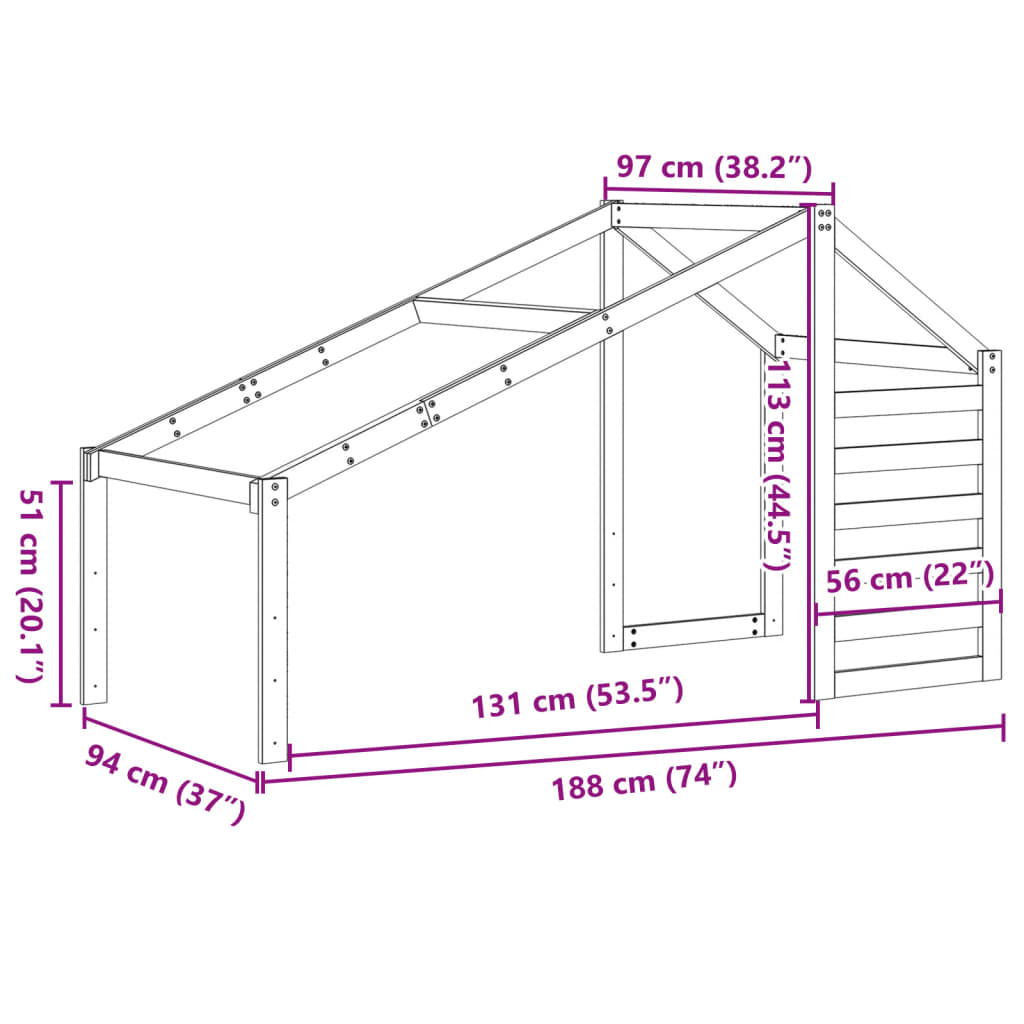 Toit pour lit enfant cire marron 188x97x113 cm bois de pin massif