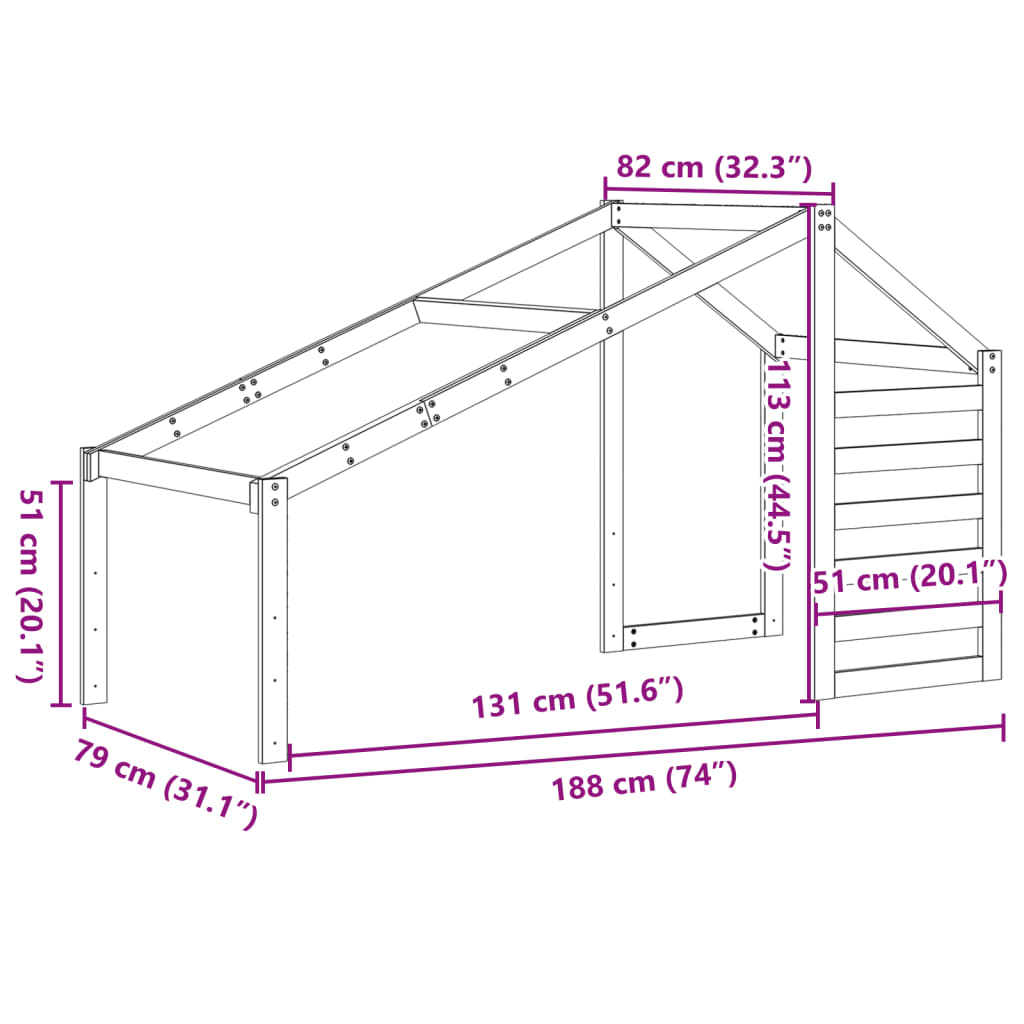 Toit pour lit enfant cire marron 188x82x113 cm bois de pin massif