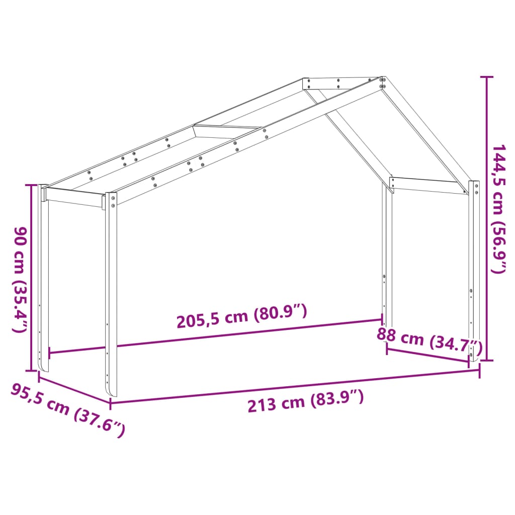 Toit pour lit enfant cire marron 213x95,5x144,5 cm bois massif