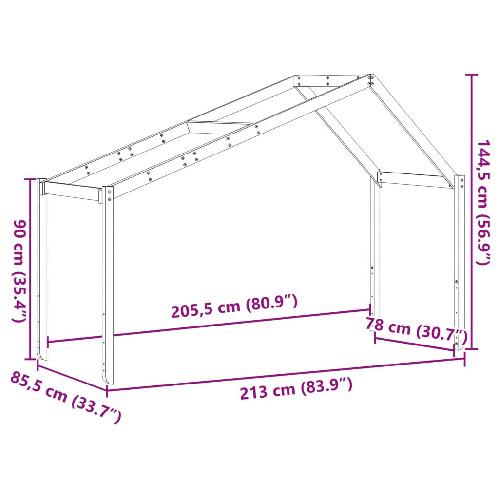 Toit pour lit enfant 213x85,5x144,5 cm en bois de pin massif