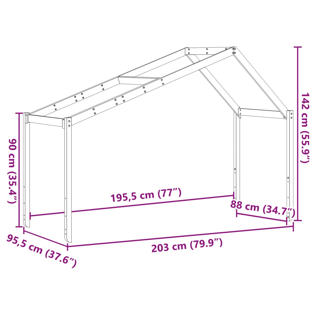 Toit pour lit enfant blanc 203x95,5x142 cm bois de pin massif