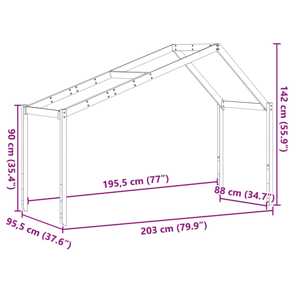 Toit pour lit enfant cire marron 203x95,5x142cm bois de pin massif