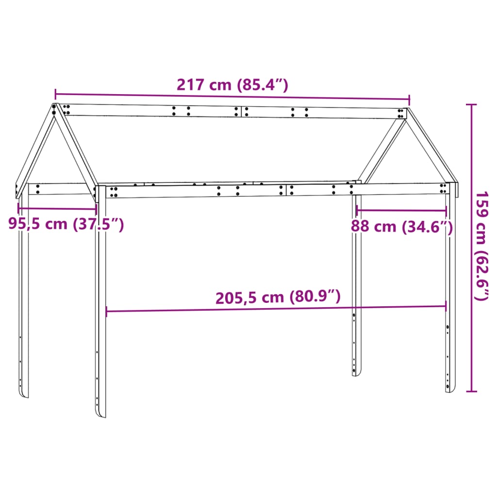 Toit pour lit enfant 217x95,5x159 cm en bois de pin massif