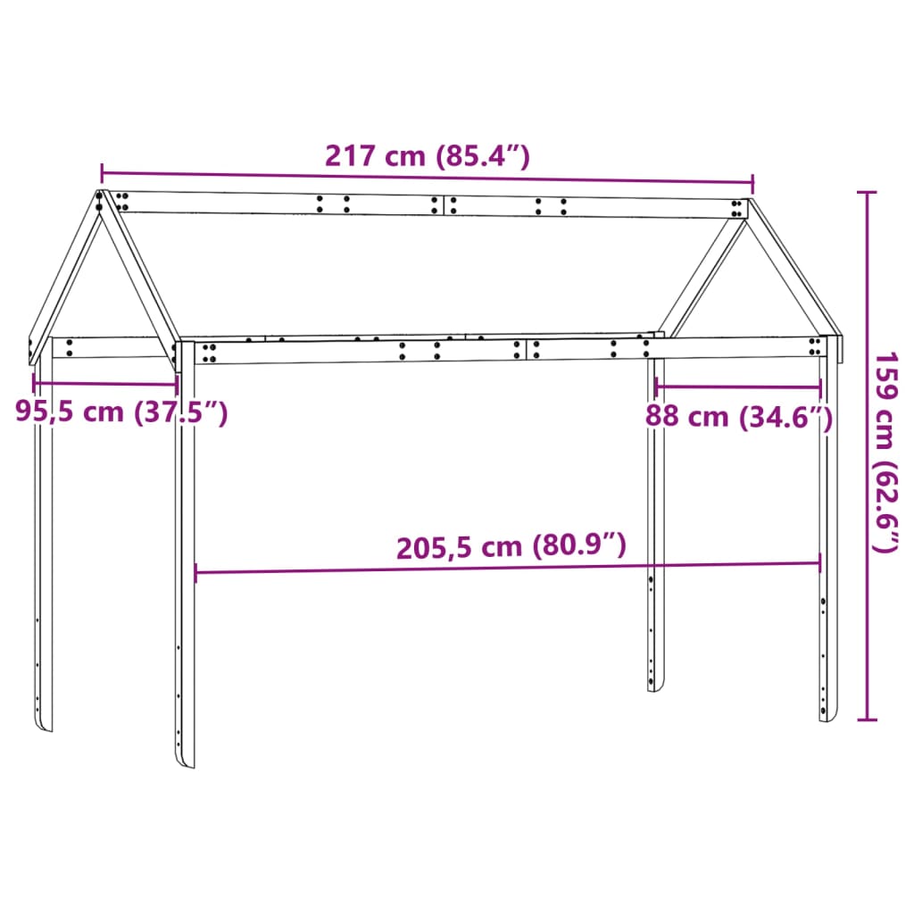 Toit pour lit enfant blanc 217x95,5x159 cm bois de pin massif