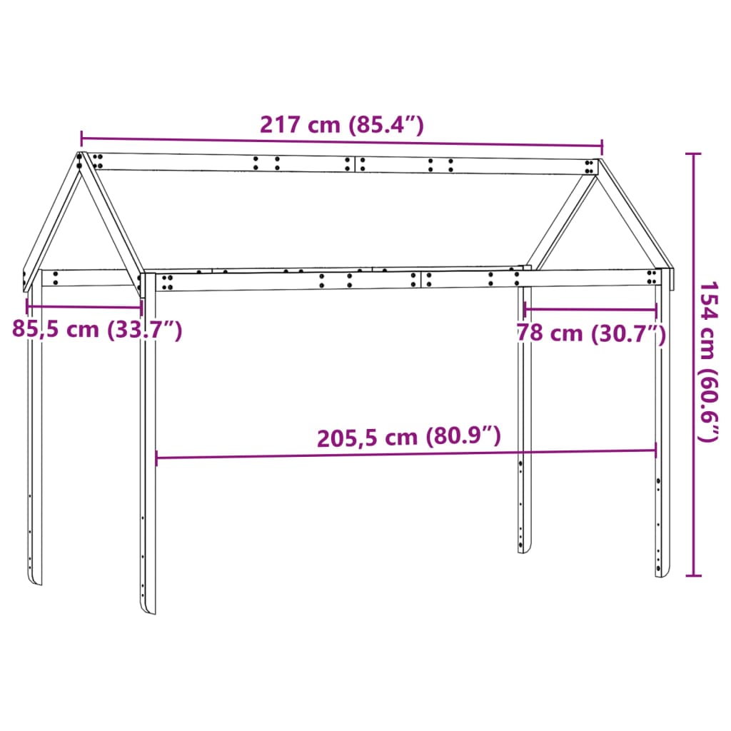 Toit pour lit enfant 217x85,5x154 cm en bois de pin massif