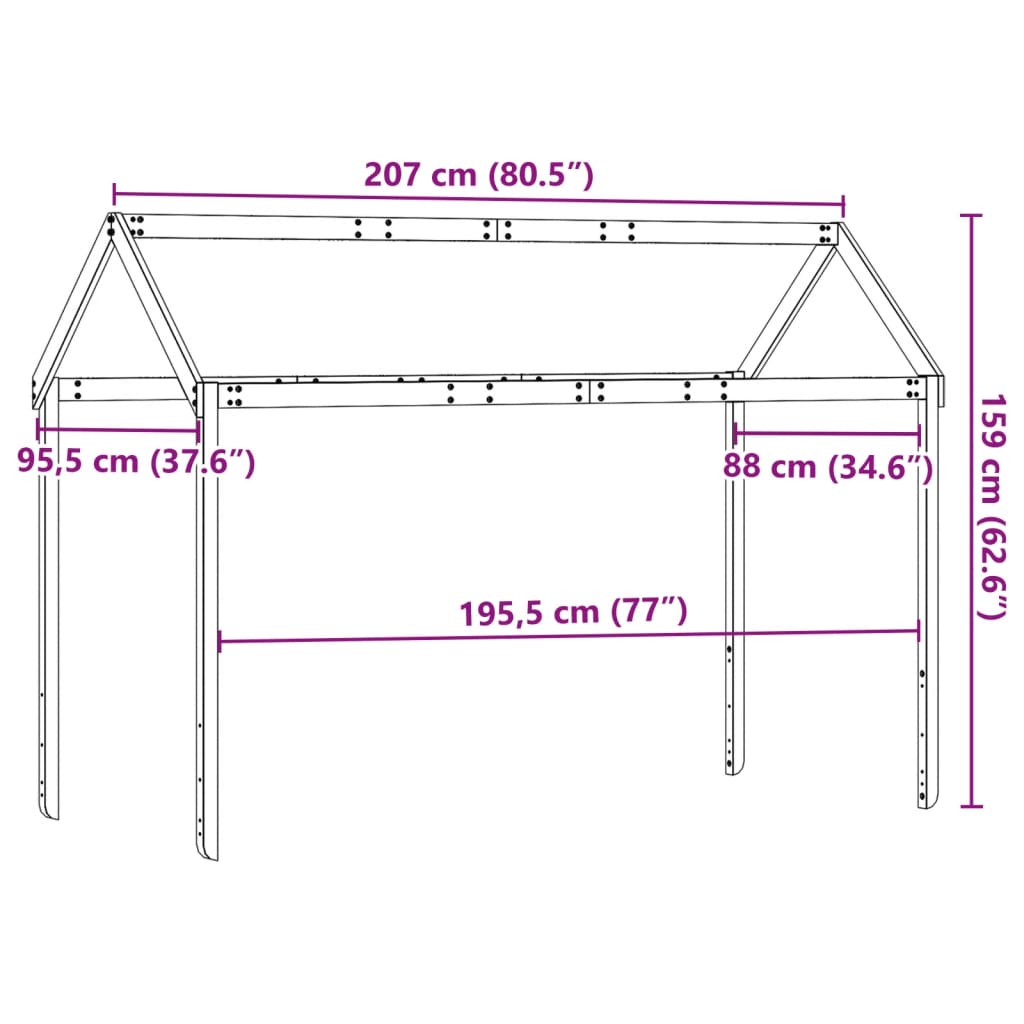 Toit pour lit enfant 207x95,5x159 cm en bois de pin massif