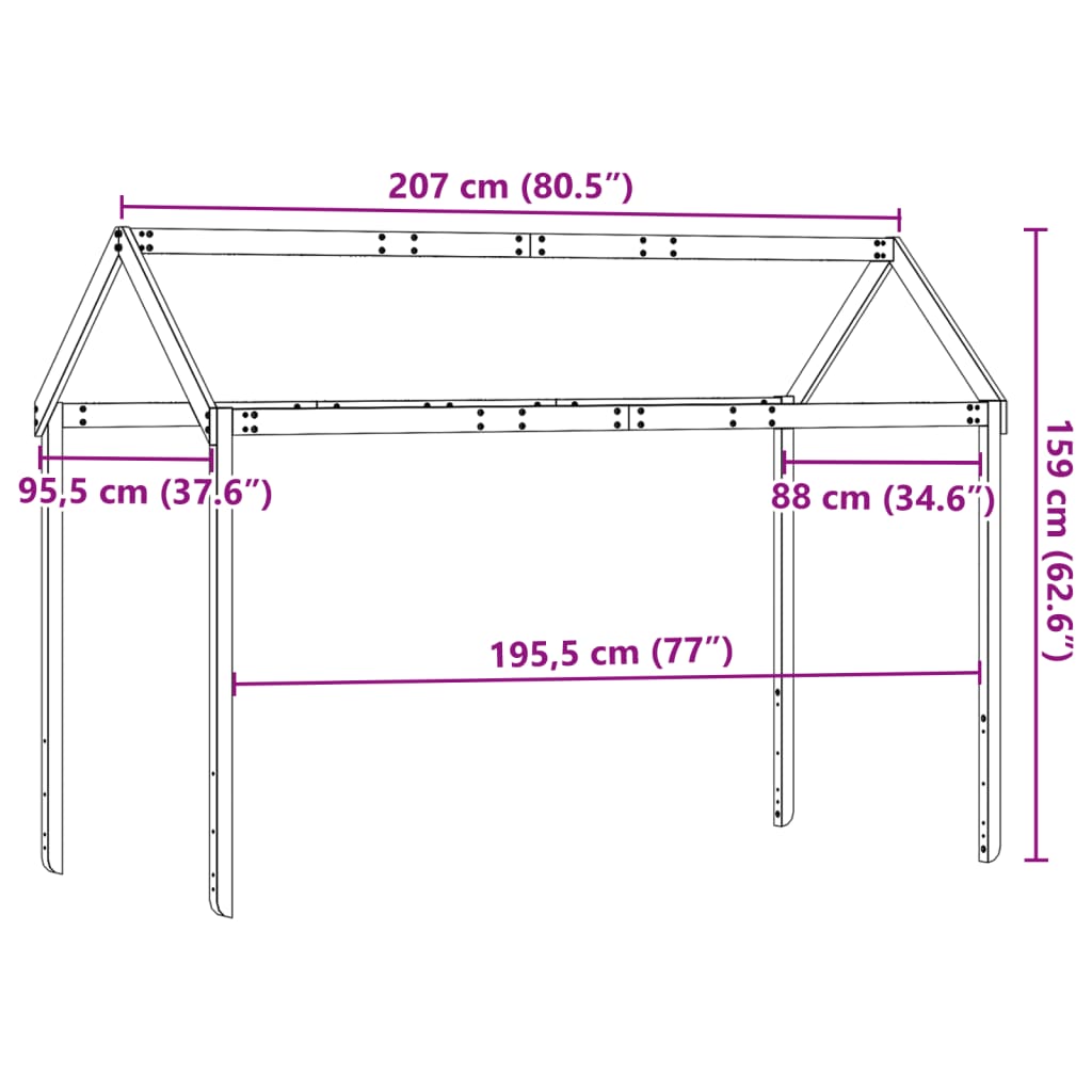 Toit pour lit enfant cire marron 207x95,5x159cm bois de pin massif