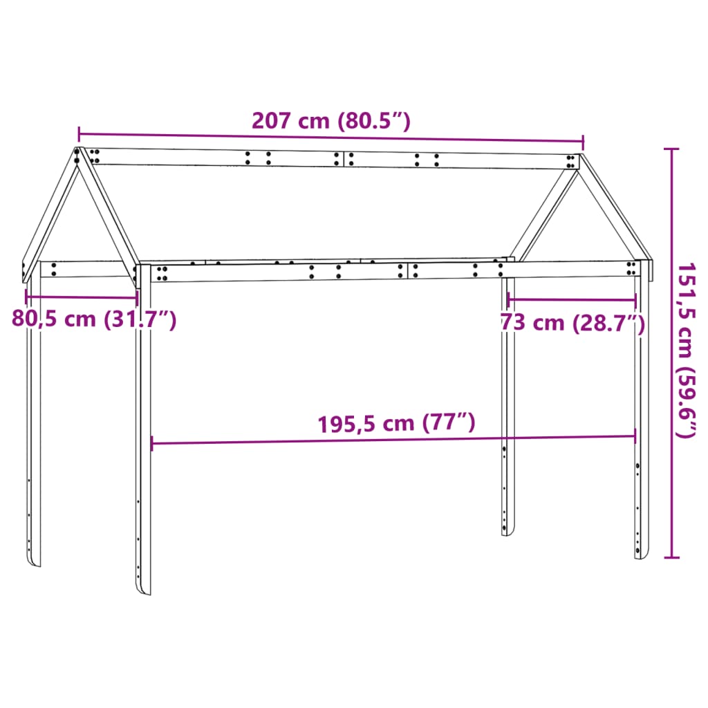 Toit pour lit enfant 207x80,5x151,5 cm en bois de pin massif