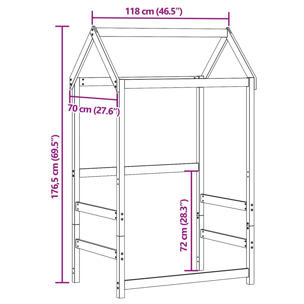 Toit pour lit enfant 118x70x176,5 cm en pin massif