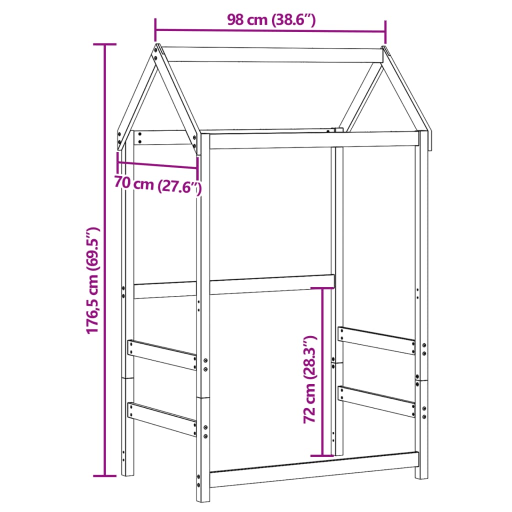 Toit pour lit enfant blanc 98x70x176,5 cm bois de pin massif