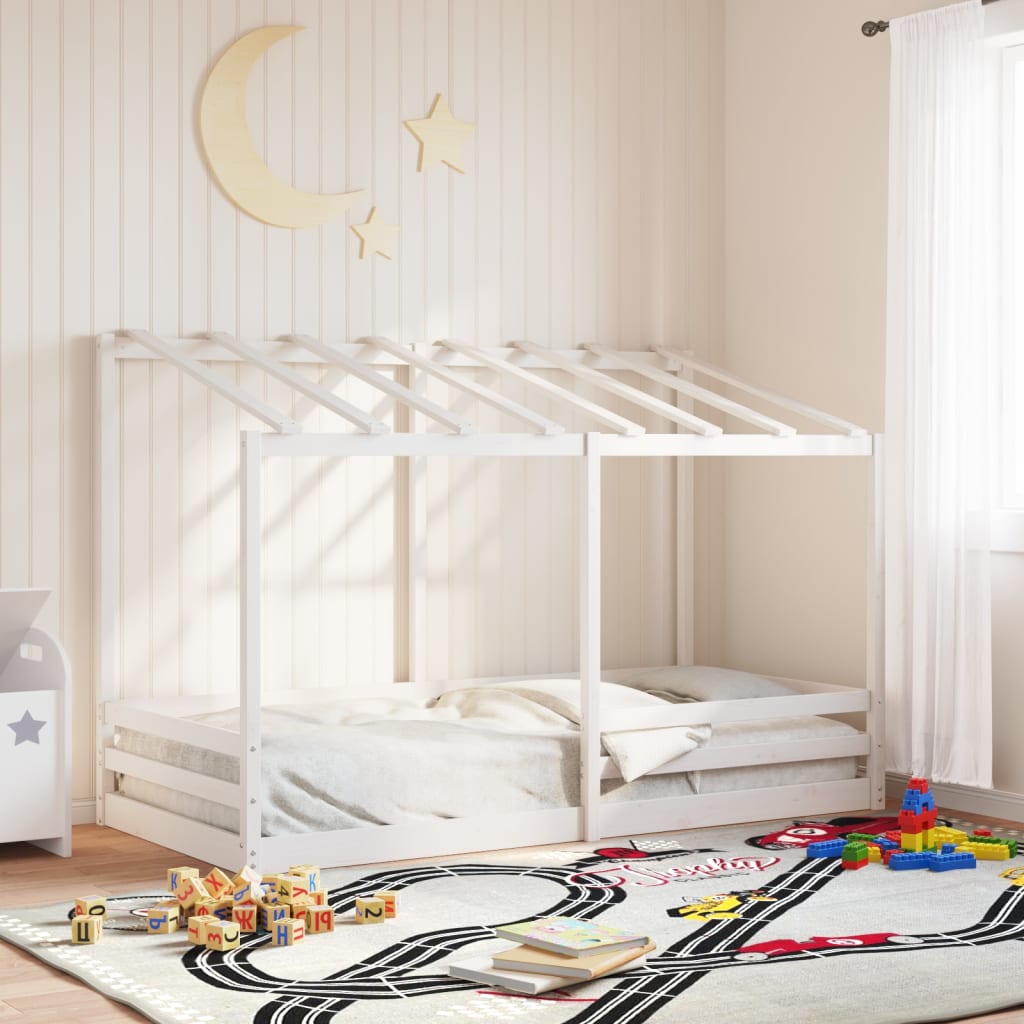 Lit enfant avec toit blanc 100x200 cm en pin massif