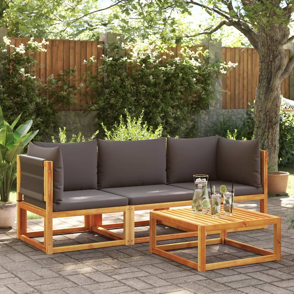 Canapé d'angle de jardin avec coussins en bois d'acacia massif