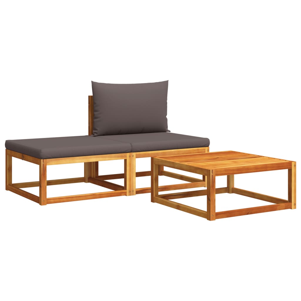 3-piece garden sofa set with cushions solid acacia wood
