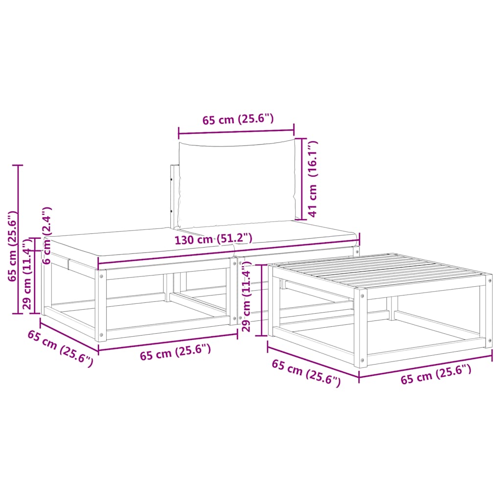 3-tlg. Gartensofa-Set mit Kissen Holz Akazie & Seil