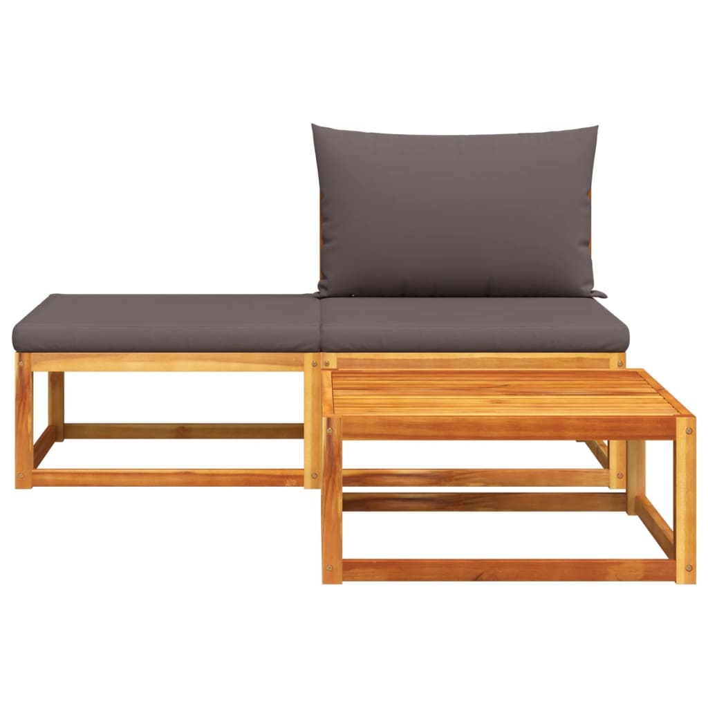 3-piece garden sofa set with cushions solid acacia wood