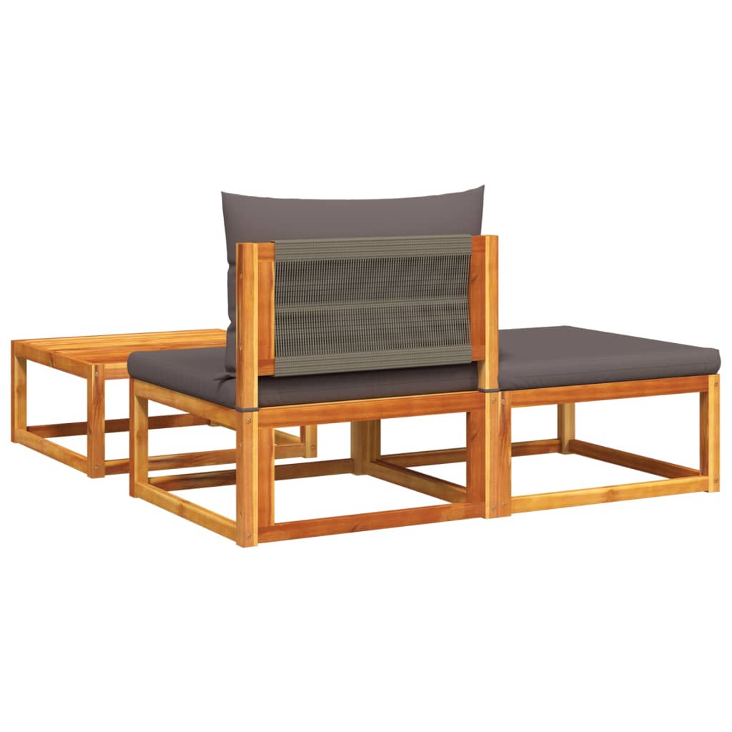 3-piece garden sofa set with cushions solid acacia wood