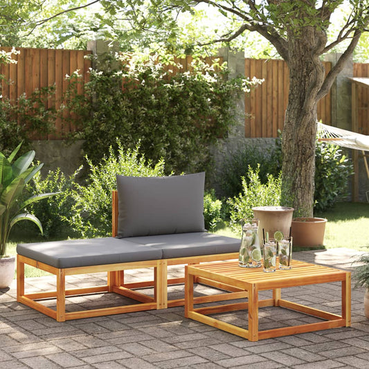 3-piece garden sofa set with cushions solid acacia wood