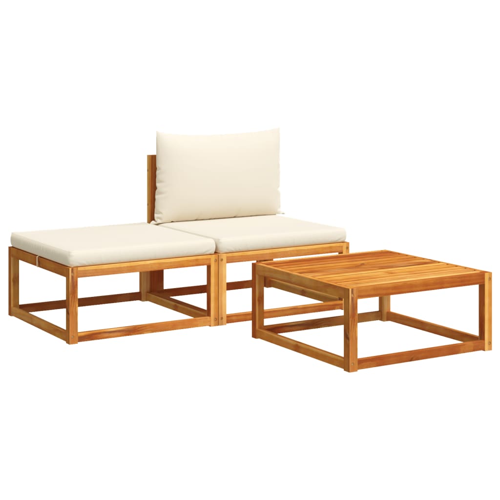 3-piece garden sofa set with cushions solid acacia wood
