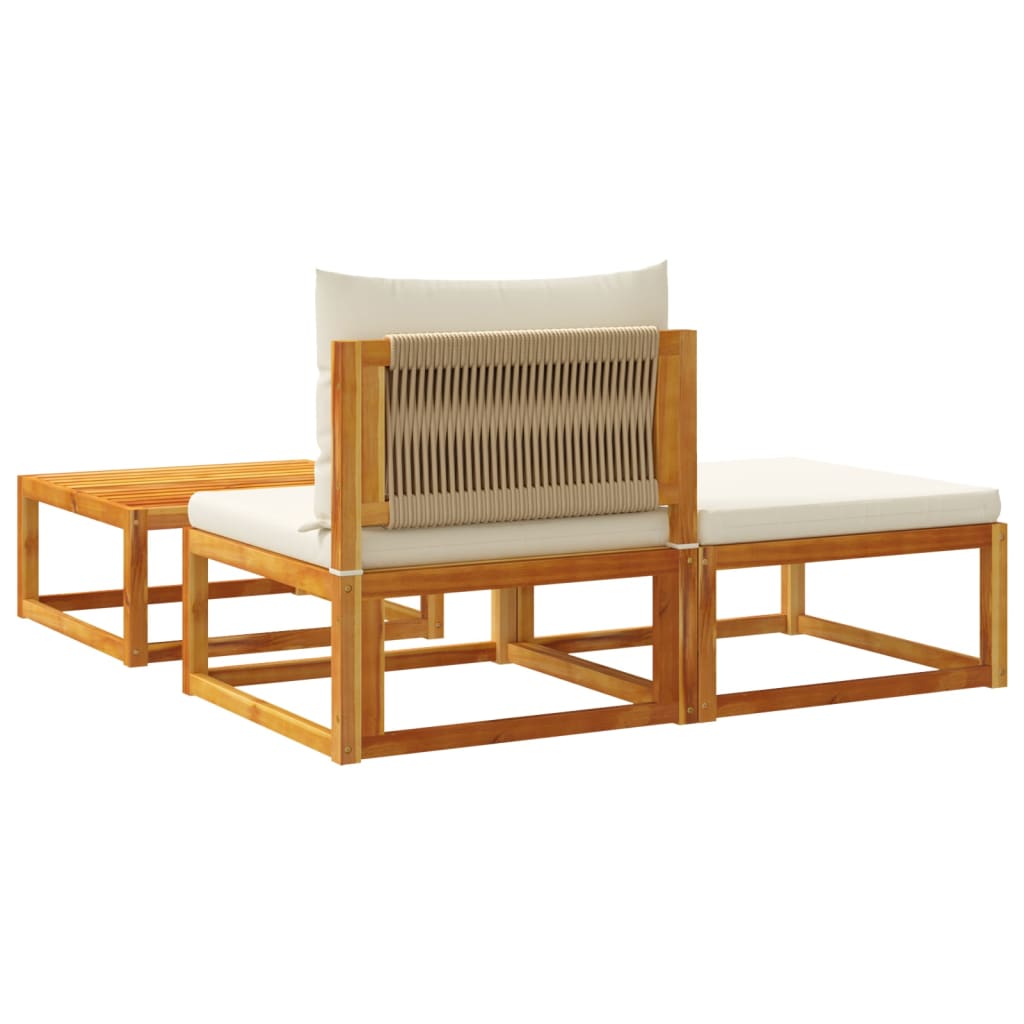 3-piece garden sofa set with cushions solid acacia wood