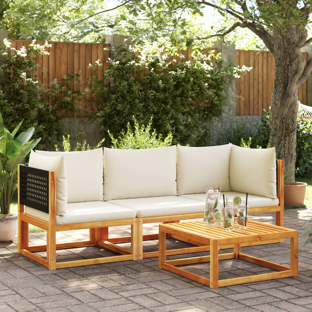 Canapé d'angle de jardin avec coussins en bois d'acacia massif