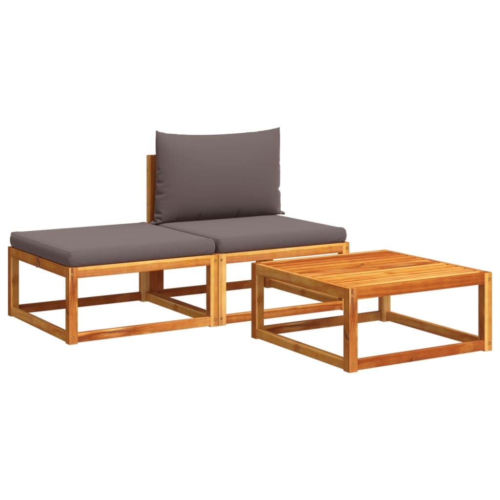 3-piece garden sofa set with cushions solid acacia wood