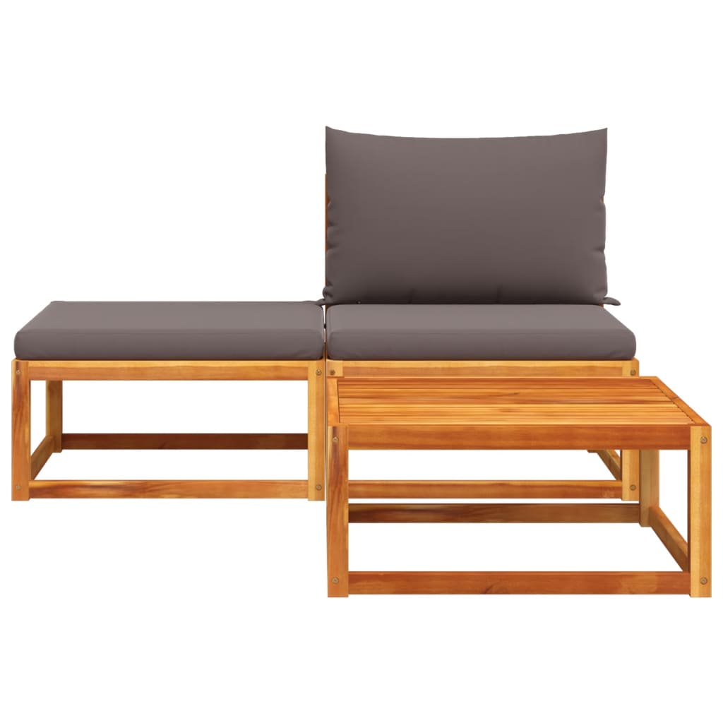 3-piece garden sofa set with cushions solid acacia wood