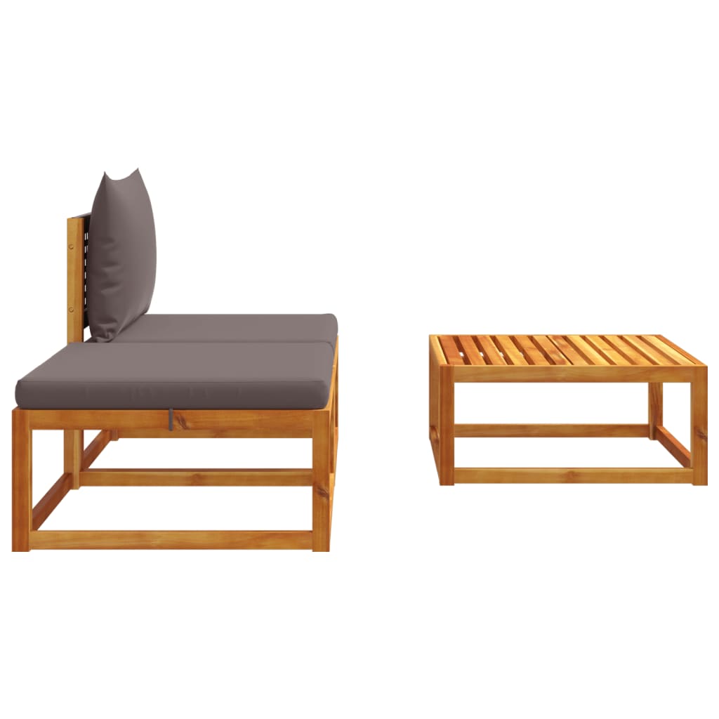 3-piece garden sofa set with cushions solid acacia wood