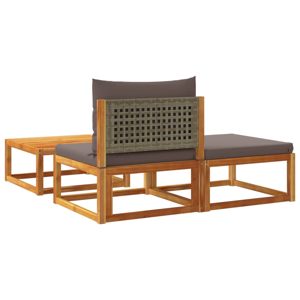 3-piece garden sofa set with cushions solid acacia wood