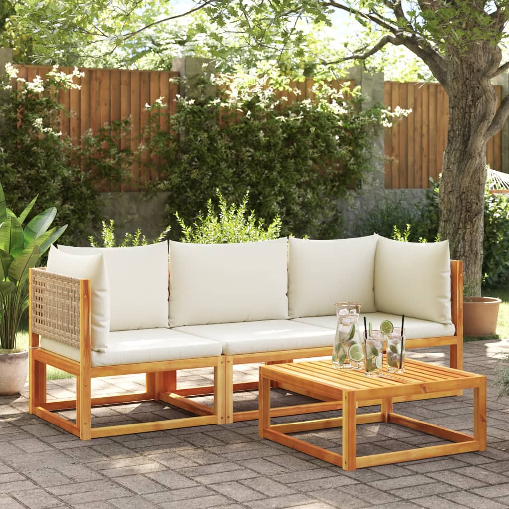 Canapé d'angle de jardin avec coussins en bois d'acacia massif
