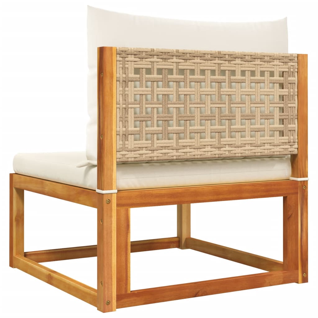 Gartensofa ohne Armlehnen mit Kissen Holz Akazie & Rattan