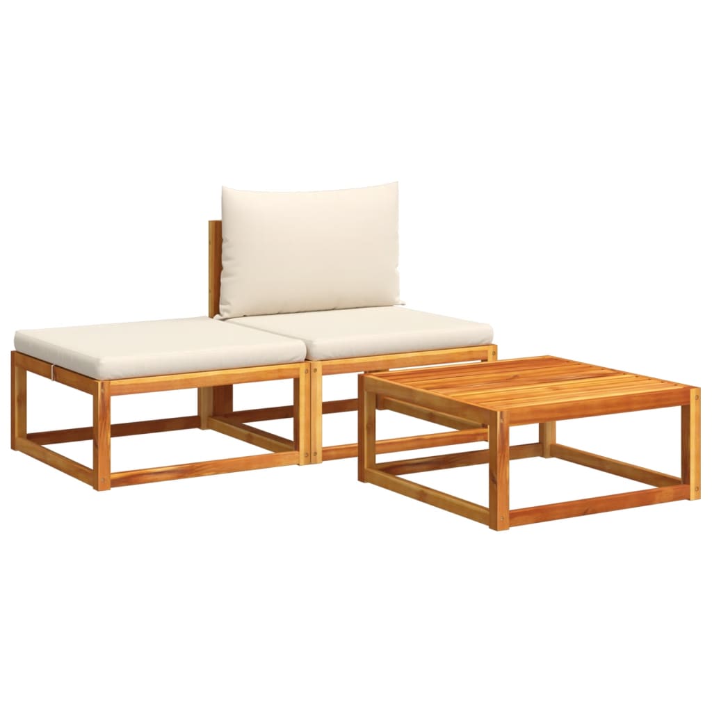 3 pièces. Ensemble de canapé de jardin avec coussins en bois d'acacia massif