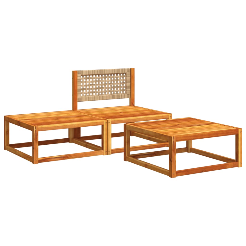 3 pièces. Ensemble de canapé de jardin avec coussins en bois d'acacia massif
