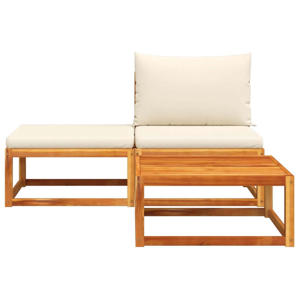 3 pièces. Ensemble de canapé de jardin avec coussins en bois d'acacia massif