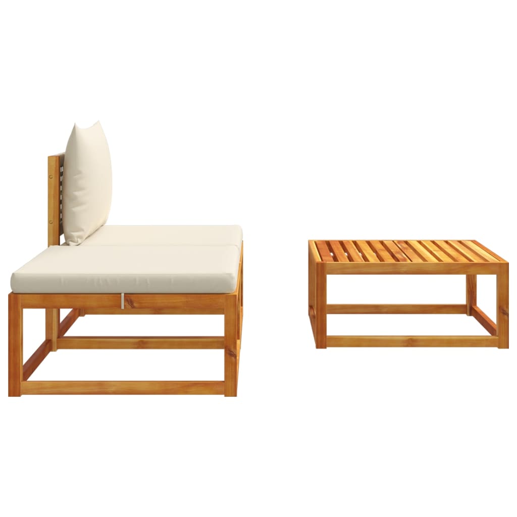 3 pièces. Ensemble de canapé de jardin avec coussins en bois d'acacia massif