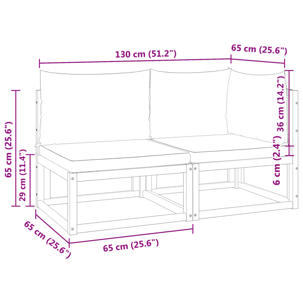 Gartensofa mit Kissen 2-Sitzer Massivholz Akazie