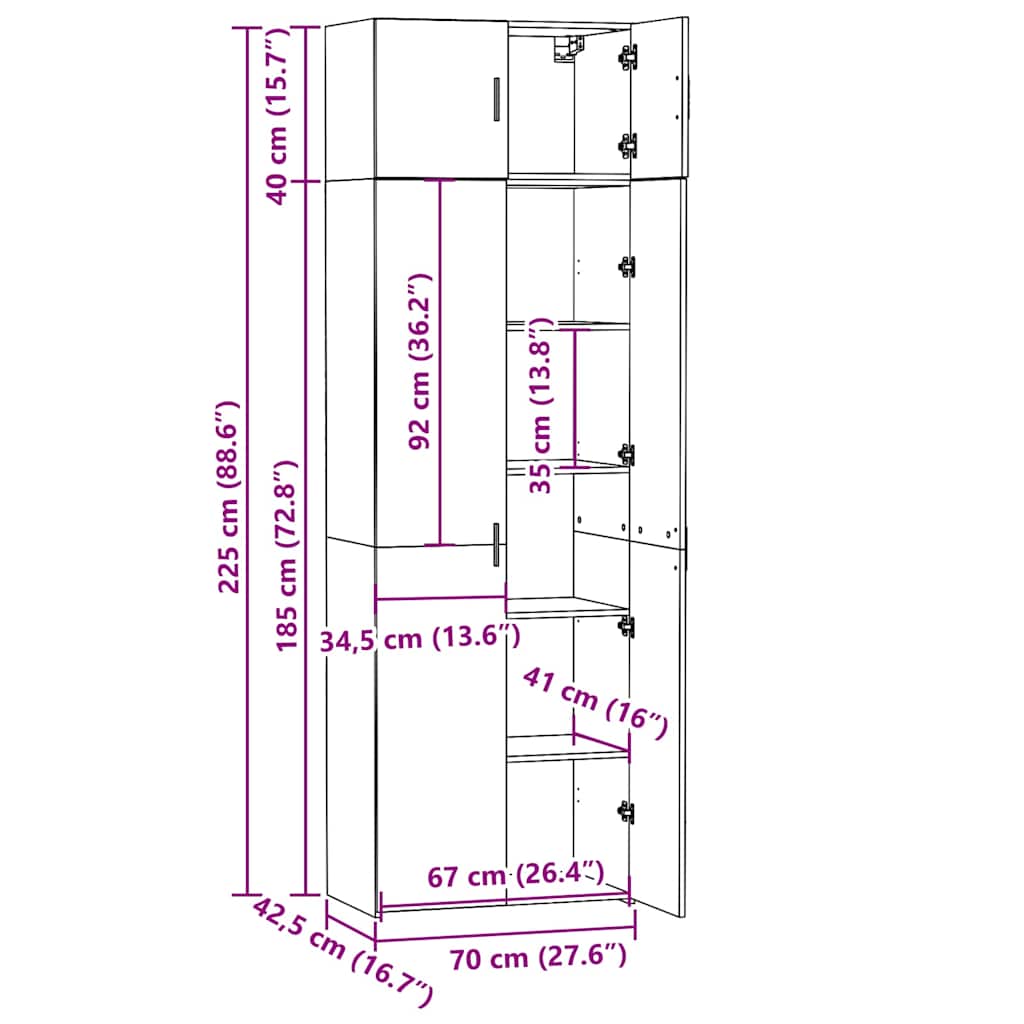 Hochschrank Weiß 70x42,5x225 cm Holzwerkstoff