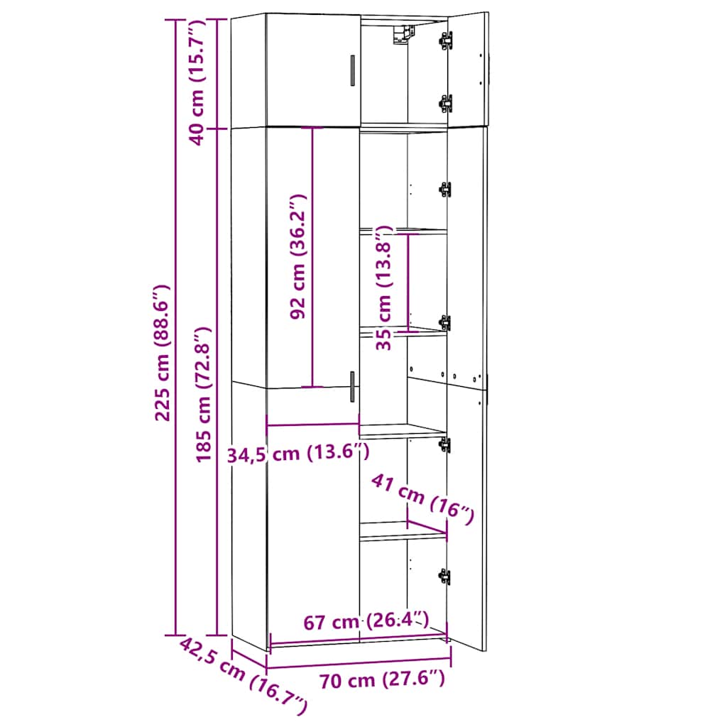 Hochschrank Räuchereiche 70x42,5x225 cm Holzwerkstoff