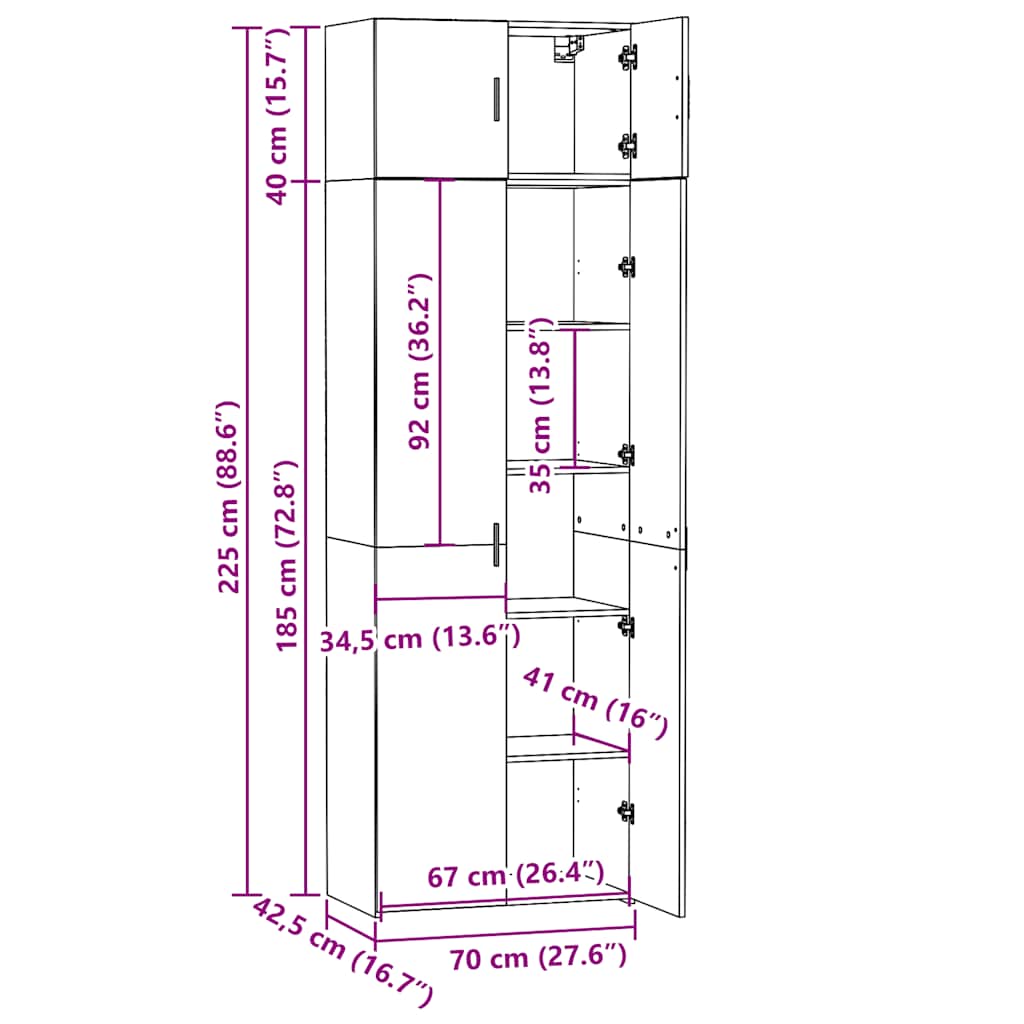 Hochschrank Grau Sonoma 70x42,5x225 cm Holzwerkstoff