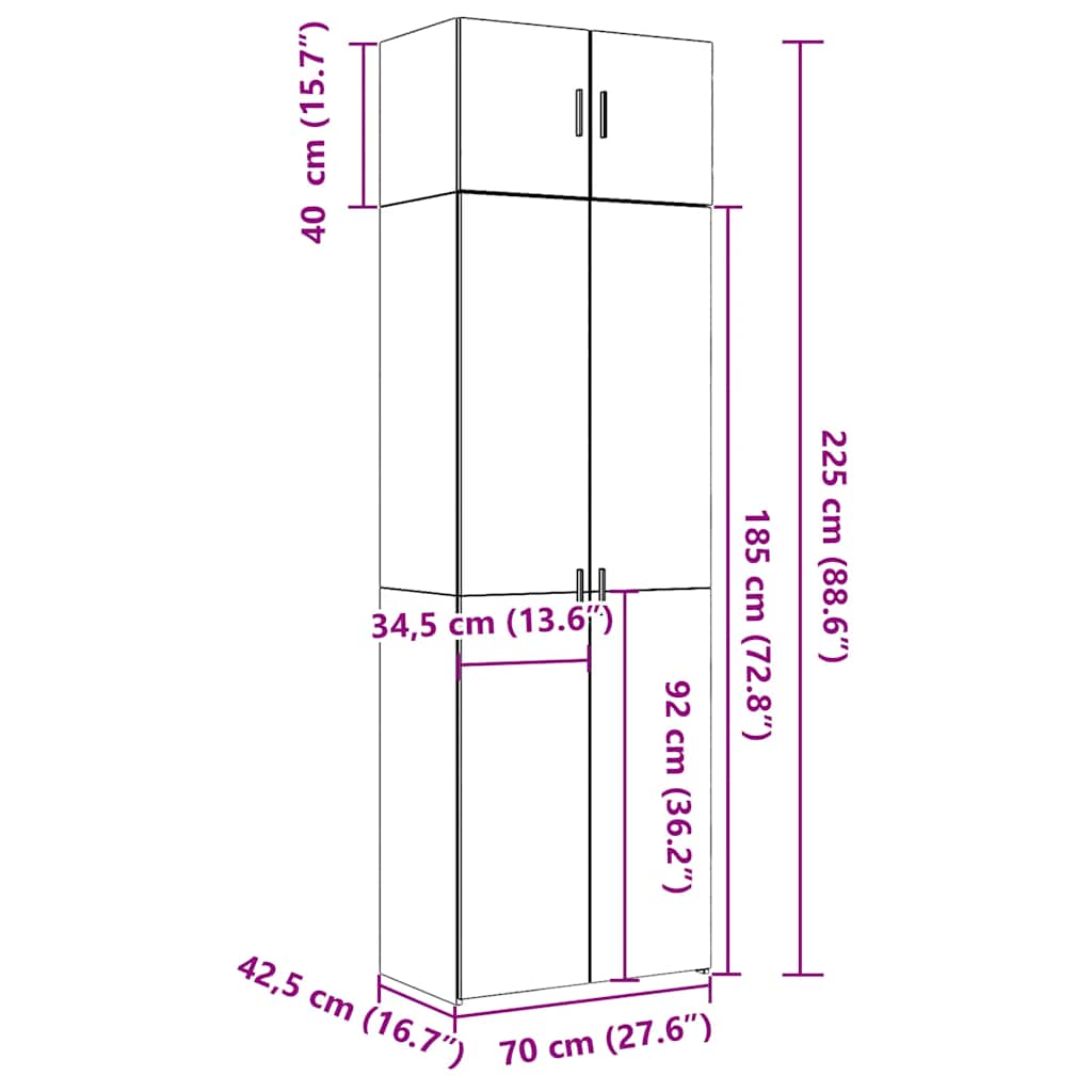 Hochschrank Weiß 70x42,5x225 cm Holzwerkstoff