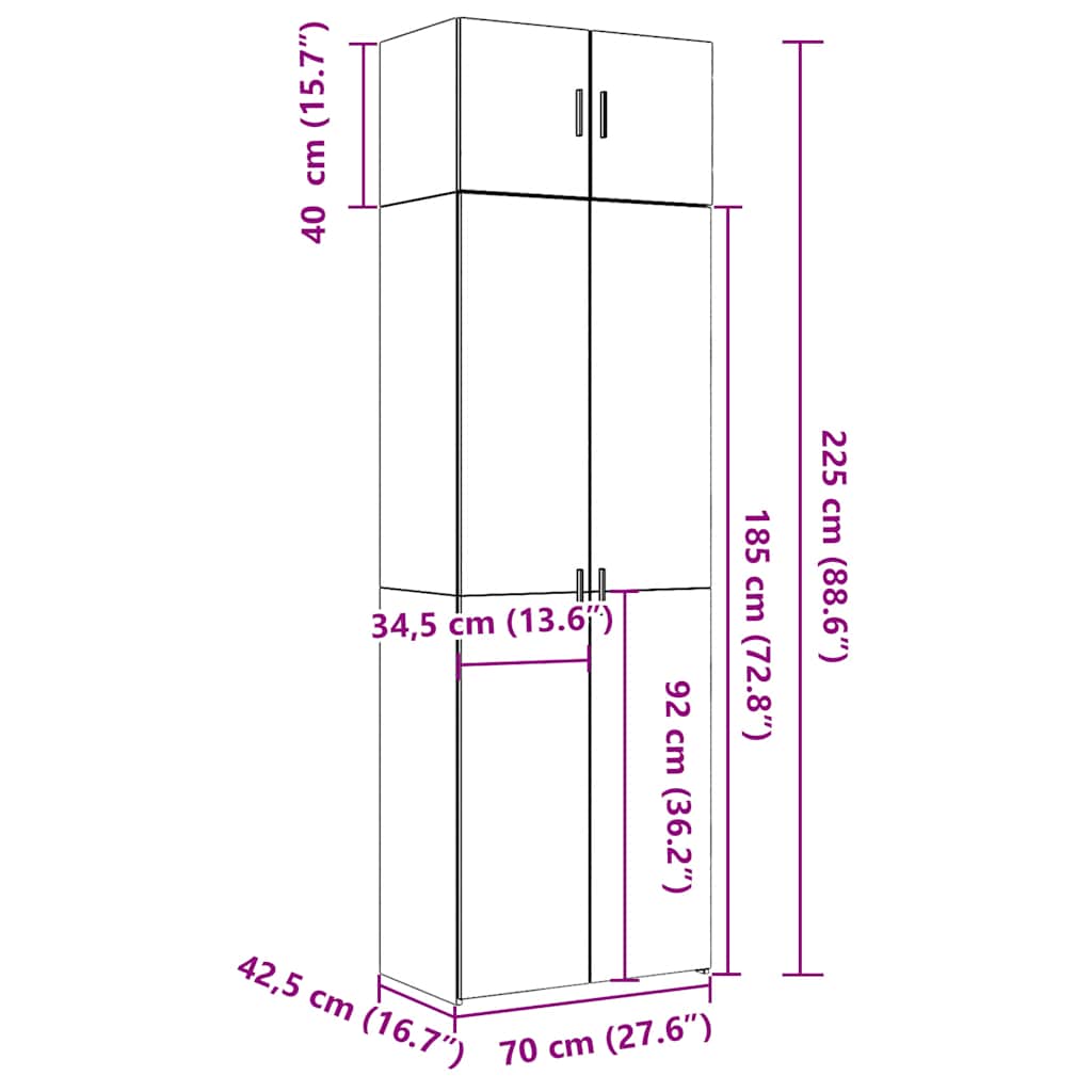 Hochschrank Betongrau 70x42,5x225 cm Holzwerkstoff