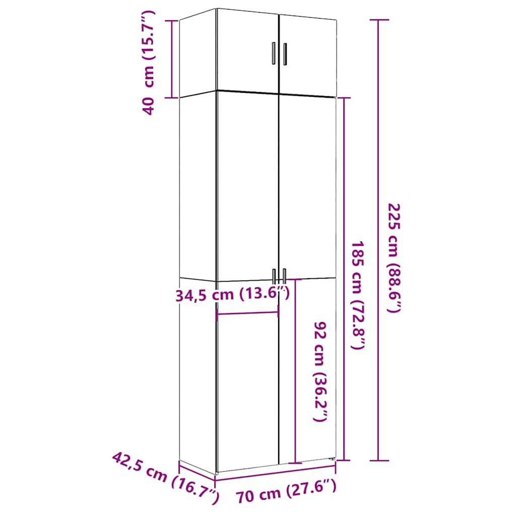 Hochschrank Räuchereiche 70x42,5x225 cm Holzwerkstoff