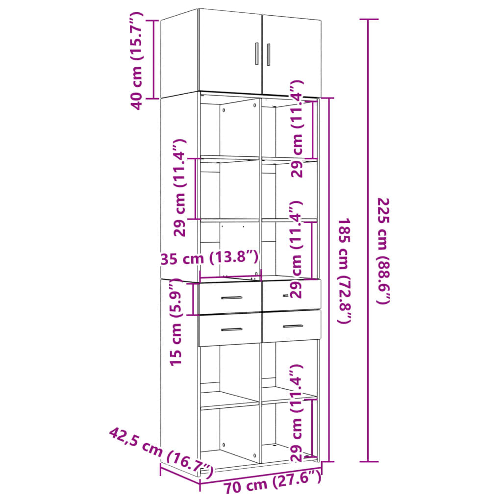 Hochschrank Grau Sonoma 70x42,5x225 cm Holzwerkstoff