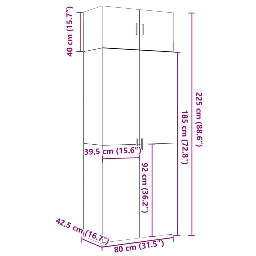 Hochschrank Betongrau 80x42,5x225 cm Holzwerkstoff