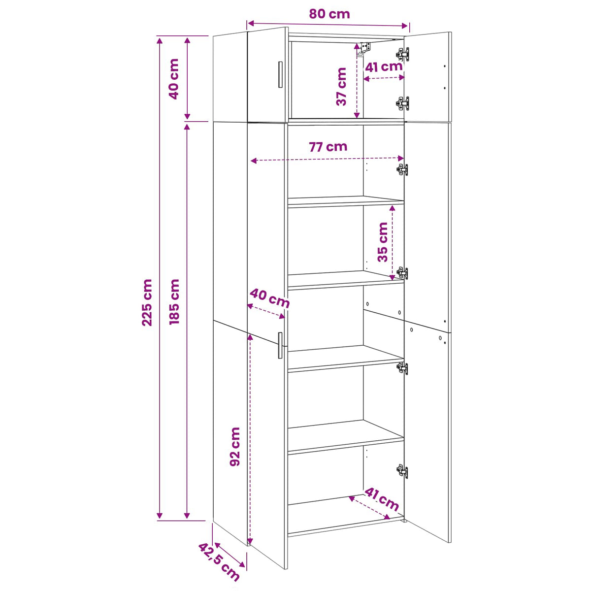 Hochschrank Räuchereiche 80x42,5x225 cm Holzwerkstoff