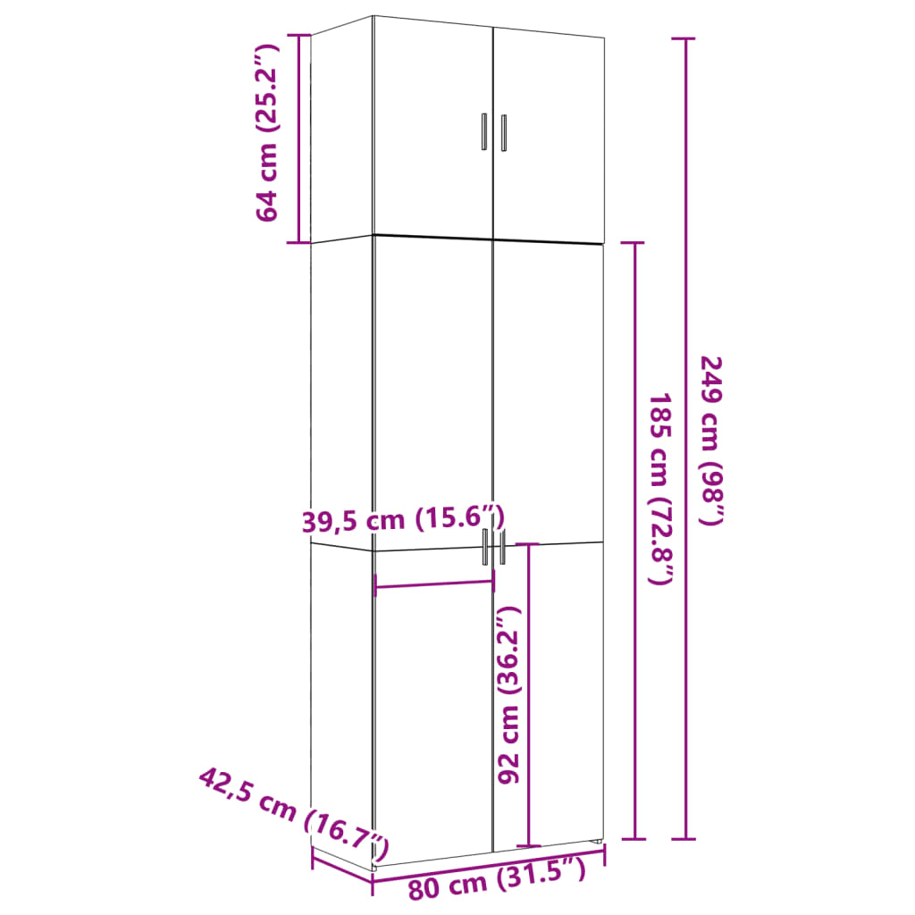 Highboard Grau Sonoma 80x42,5x249 cm Holzwerkstoff