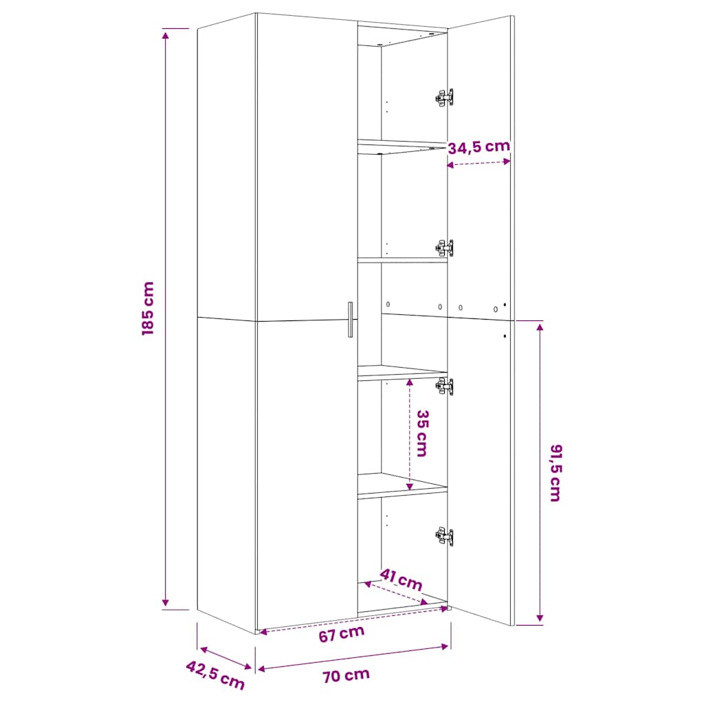 Highboard Weiß 70x42,5x185 cm Holzwerkstoff