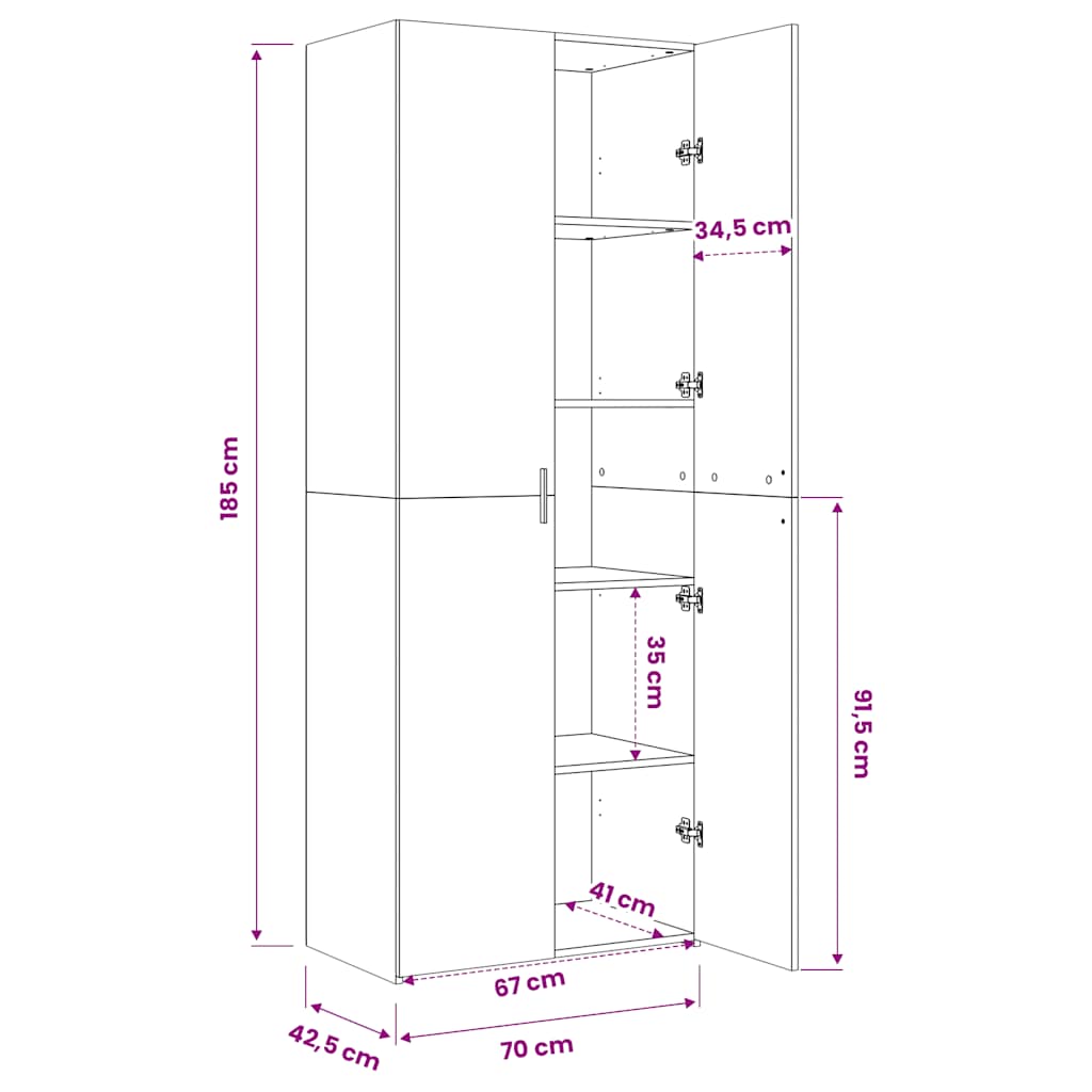 Highboard Sonoma-Eiche 70x42,5x185 cm Holzwerkstoff