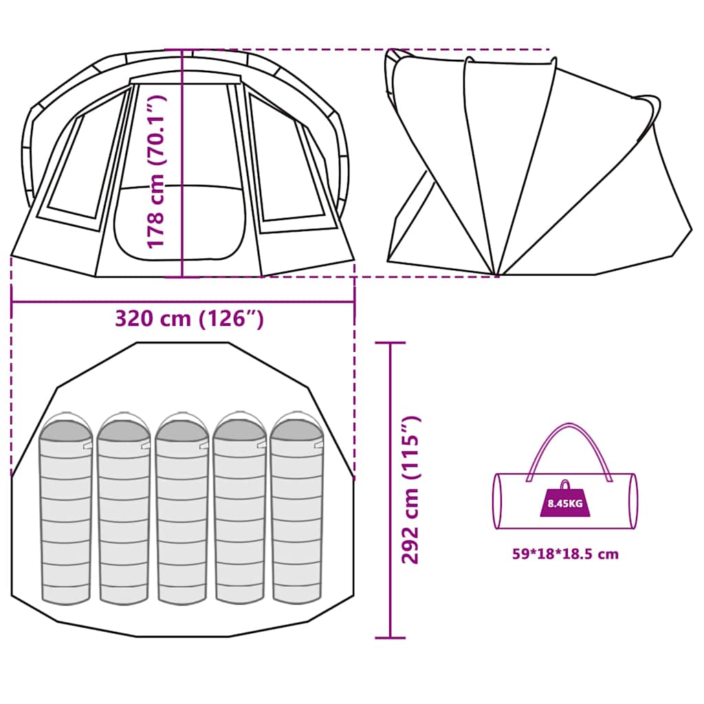 Angelzelt 5 Personen Braun Wasserdicht